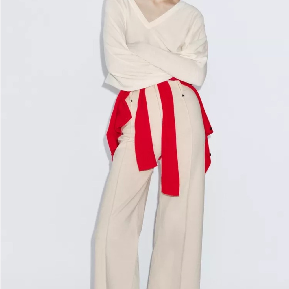 Zara High Waisted Wide-Leg Cream Women's Trousers (NWOT) - Picture 2 of 6